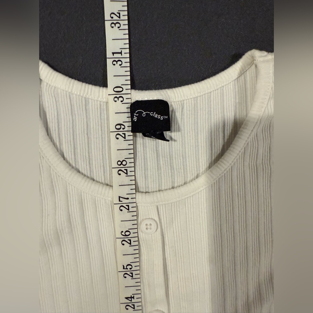 White Ribbed Button-Front Dress - Girls XL (14/16) - Picture 6 of 12